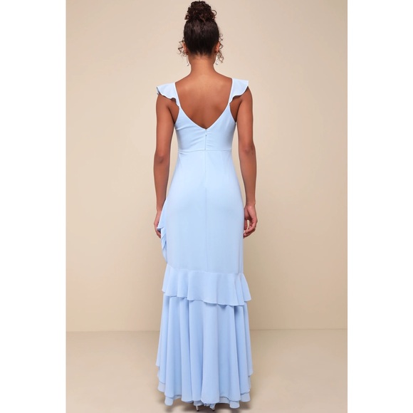 Lulus Charming Event Light Blue Asymmetrical Ruffled Chiffon Maxi Dress NWT XL - Picture 2 of 13